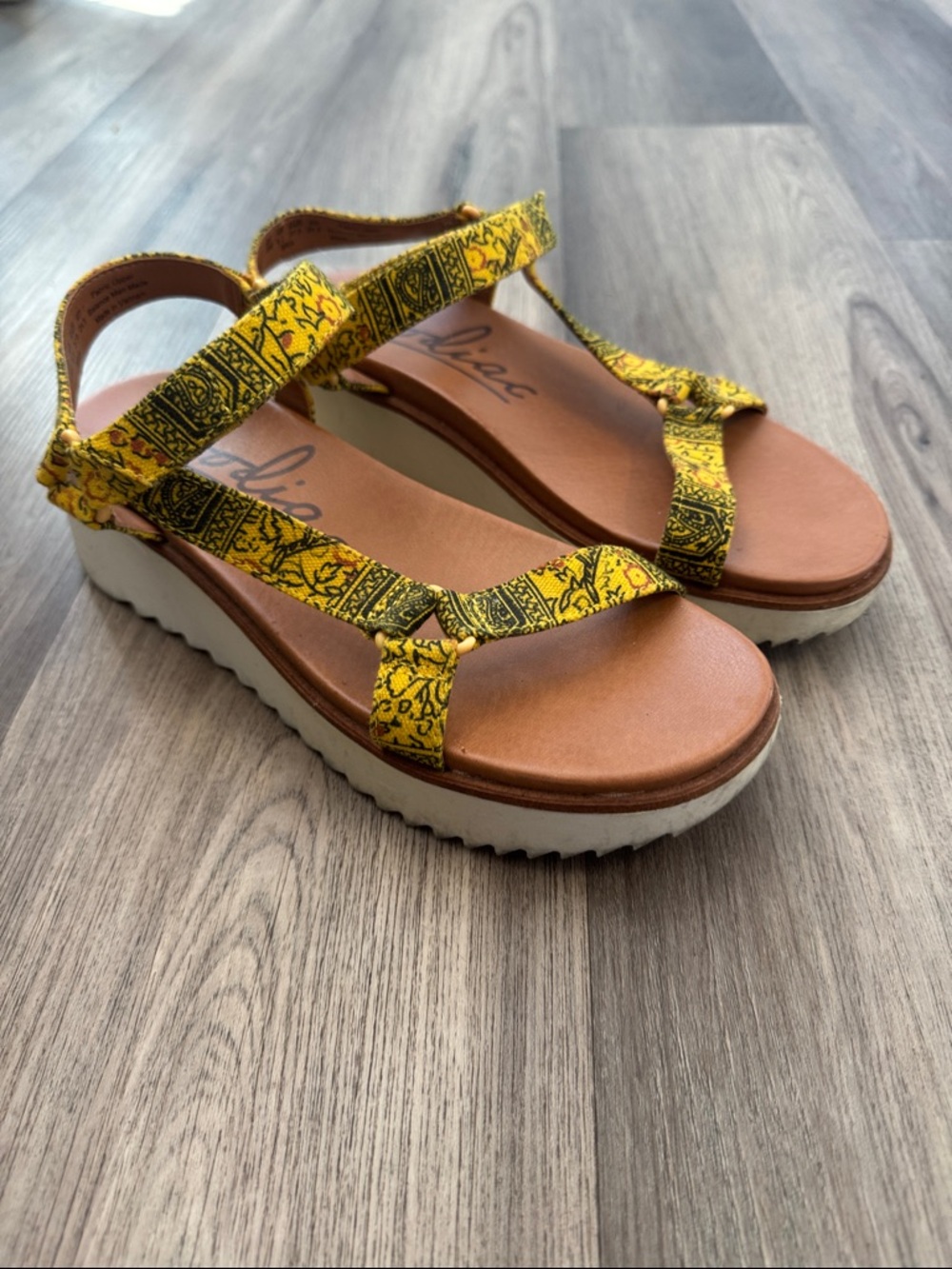 Zodiac Yellow Patterned Platform Sandals